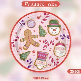 WRAPAHOLIC 25Pcs Christmas Paper Plates - 7 Inch Gingerbread Disposable Plates Decorative Dessert Plates for Christmas Party Tableware Supplies Table Decor