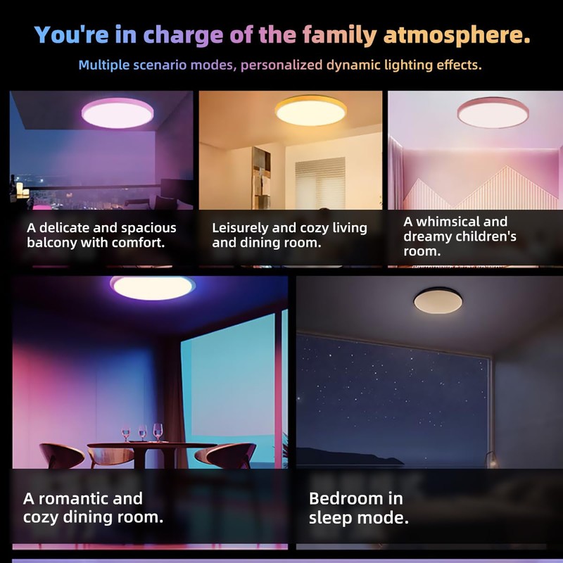 16-inch Round RGB LED Ceiling Light Fixture - 3200LM Flush
