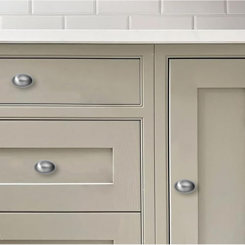 khtumeware 10 Pack 1-3/8 Inch Oval Brushed Satin Nickel Cabinet