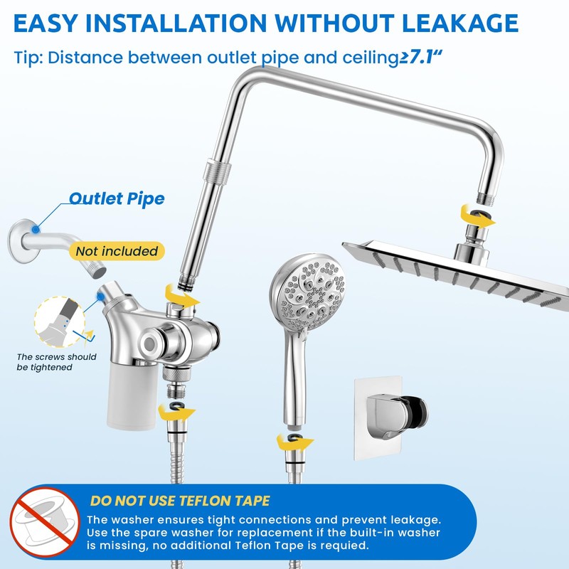Ryamen Upgraded Dual Shower Heads Combo, 10 inch Filtered Shower