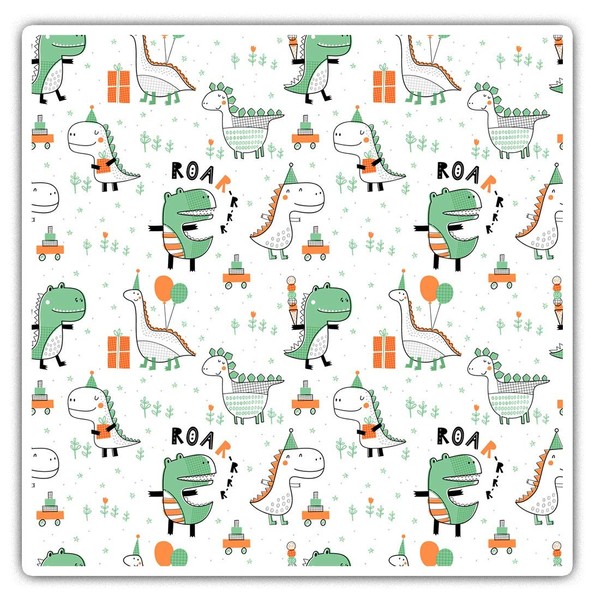 Square Stickers (Set of 2) 10cm - Fun Cartoon Dinosaur