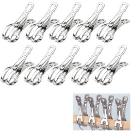 WAIRUIGOOD Stainless Steel Clothespins, Strong, 4.3 inches (11 cm), Large Size, Clothespins, Pincers, Rustproof, Windproof, Futon, Clothespins, Clips, for Indoor and Outdoor, Multipurpose, Silver, Set