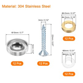 uxcell 12 Pcs Screw Covers Caps, 304 Stainless Steel Mirror Screws Decorative Caps Cover Nails, Mirror Screws Fasteners for Sign Advertising Hardware Construction, 18mm Diameter, Silver