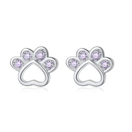 SLUYNZ Sterling Silver CZ Small Paw Stud Earrings for Women Dog Cat Paw Print Earrings Animal Paw Earrings Stud Earrings Small Love Heart Earrings, Small, Sterling Silver, Cubic Zirconia