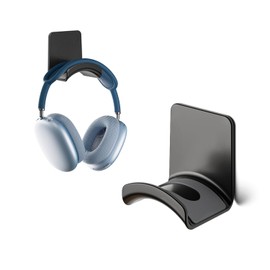 NQQNQQ ME-E Mini Headphone Stand for Desk – Under Desk Headset Wall Mount with Strong Adhesive Hook, Compatible with Airpods Max &Most Headphone/Controller (Wall Mount/Black)