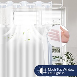 TWLSNCD Extra Long No Hook Shower Curtain and Liner Set, Ombre Navy Blue Striped Shower Curtains with Snap in Fabric Liner, Hotel Ringless Waterproof Washable with See Through Top Window, 71" x 84"