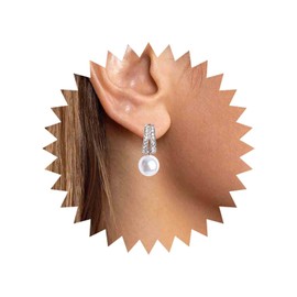 Aneneiceera Vintage Crystal Pearl Dangle Earrings Cz Pearl Drop Stud Earrings Silver Rhinestone Cz Earrings Wedding Pearl Earrings Jewelry for Women