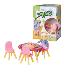 BABY born Minis 906170 Zapf Creation Birthday Playset with Lea Doll, Birthday Table and Chairs, White