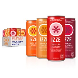 IZZE Sparkling Water Juice Beverage Blend, Dawn Variety Pack, Mango, Clementine, Strawberry, Pomegranate, No Sugar Added, 8.4 FL OZ, 24 Cans