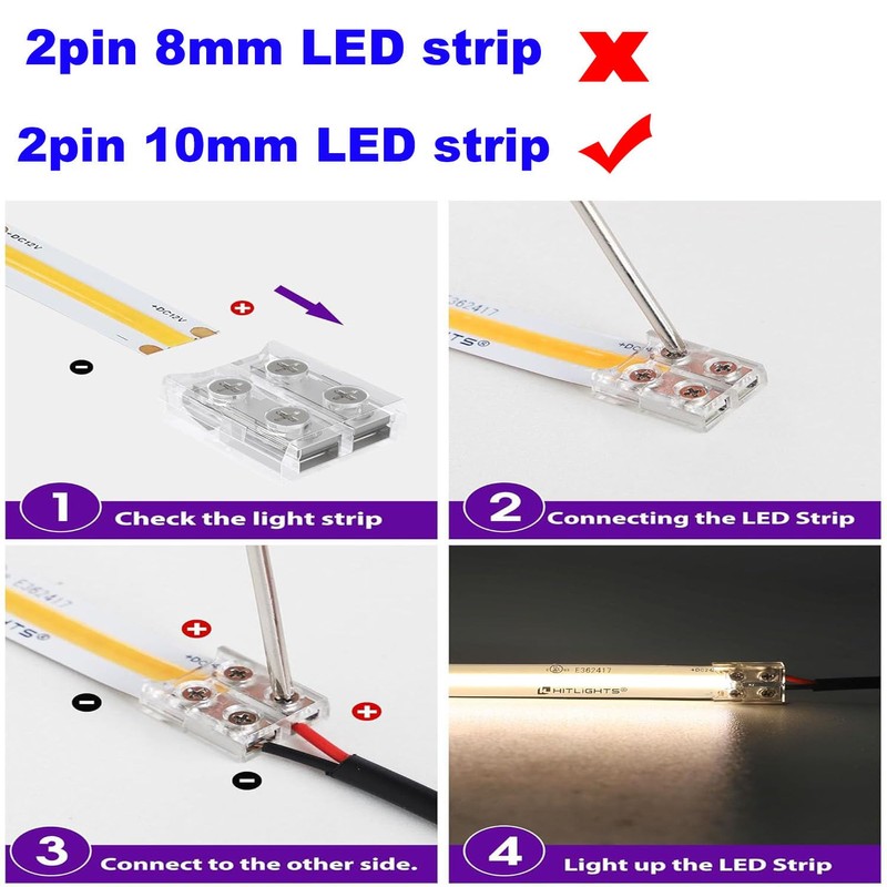 RUNCCI-YUN 12Pack led Light Strips Connectors 10mm 2 Pin Solderless