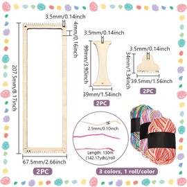 AHANDMAKER Loom Set of 2 Loom Set with Yarns. Rods Combs Shuttles 2.6 x 8 Inch Wooden Bookmark Knitting Loom for Adults Lovers Contains Enough Weaving Yarn