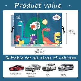 Parasol Ventana Lateral de Dibujos Animados, parasol coche nino, parasol magnético para coche, protector de sol para carro niño, cortina para auto tu hijo protección contra el so (Dinosaurios)