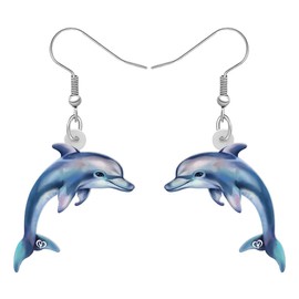 BONSNY Acrylic Dangling Novelty Fun Orange Cute Dolphin Earrings Hypoallergenic Designer Ocean Animals Jewelry Gifts For Women (Navy)