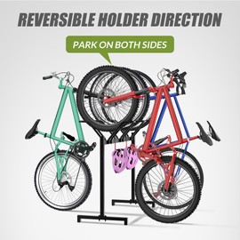 Sttoraboks 3 Bikes Floor Stand, Adjustable Bicycle Parking Rack with Hook for Garage, Indoor, Outdoor, Metal Cycle Storage Organizer Rack for Mountain, Road and Kids Bikes, Max Tire Width 2.5”, Black