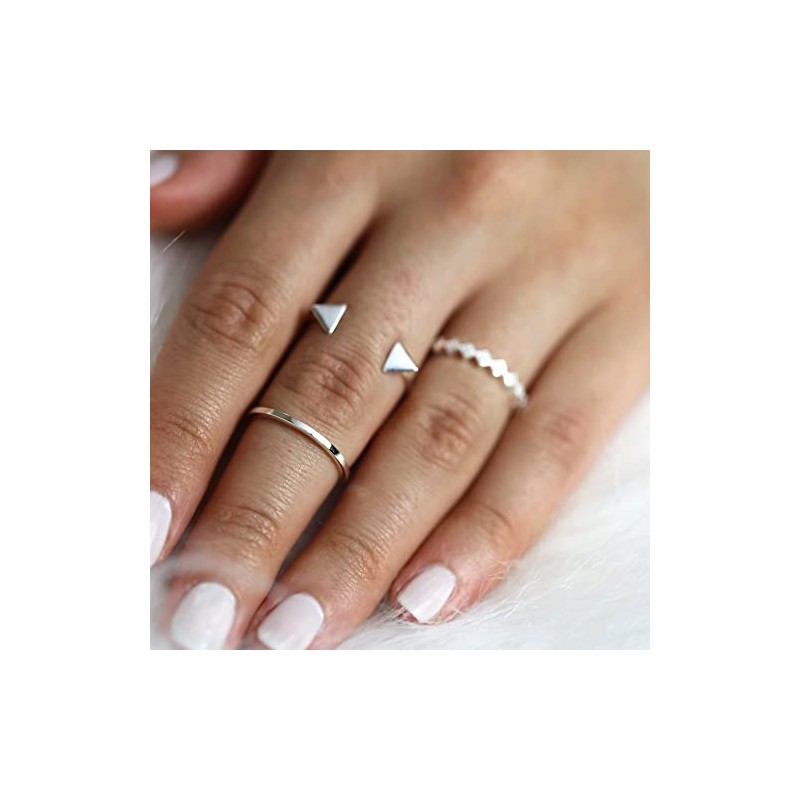 jewellerybox Sterling Silver Triangle CZ Square Geometric Stacking Rings Set