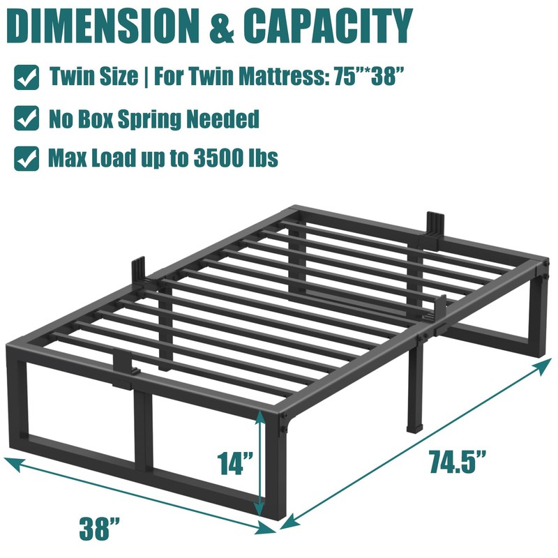 Yitong Angel Twin Bed Frames Platform, 14 Inch High 3500