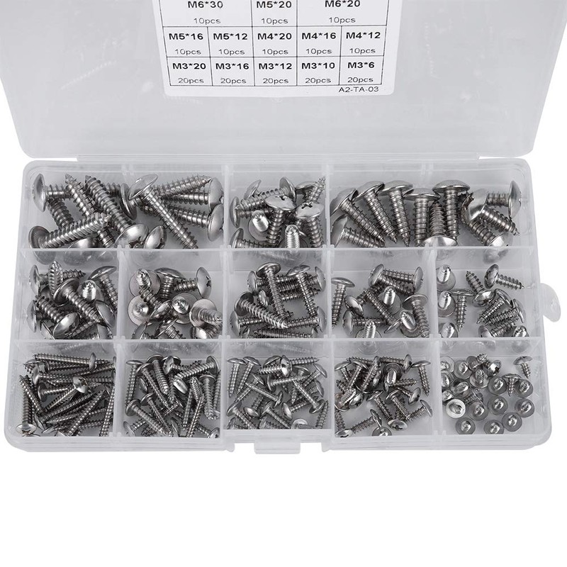 180pcs M3 M4 M5 M6 Stainless Steel Flat Head Self