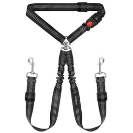 Pawaboo Dog Seat Belt for Car, Pet Car Seatbelt Headrest with Dual Leash, 360° No Tangle Dogs Cars Tethers for 2 Dogs with Shockproof Elastic Bungee, Adjustable Dog Cars Harness with Reflective Strips