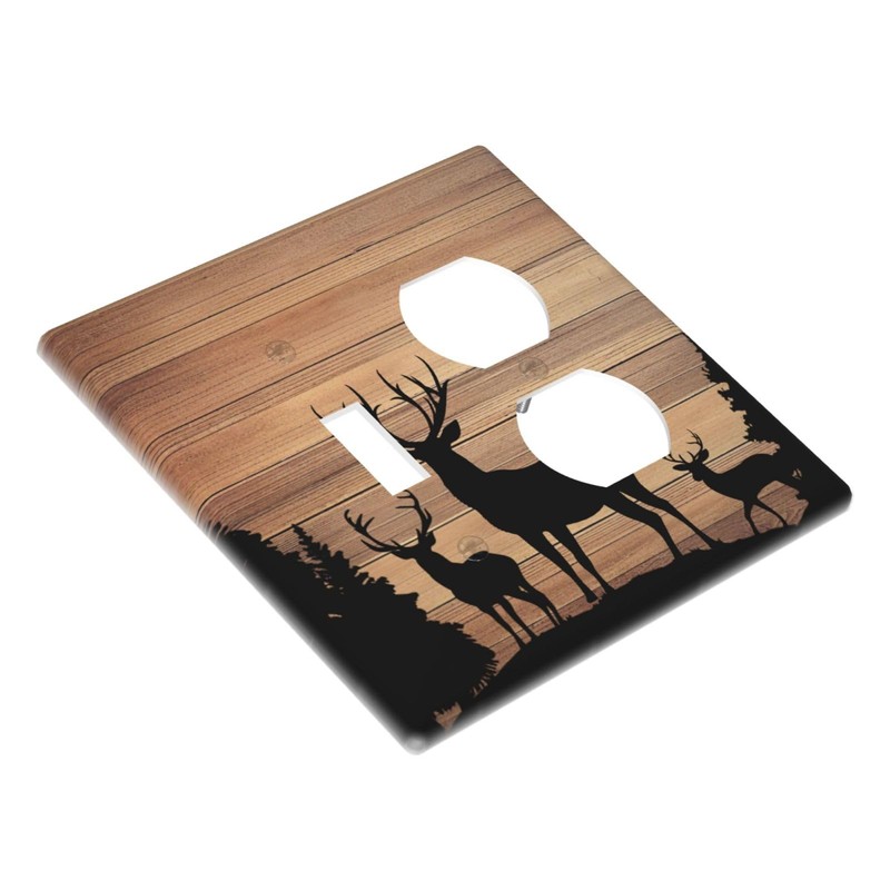 CZRPKEN Decorative Outlet Covers Rustic Brown Wood Deer Elk Pine