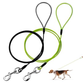 Mi Metty Chew Proof Dog Leash,6FT Metal Cable Lead,Heavy Duty Leash Made of Coated Wire Rope,Chew Resistant,Great for Large Dogs and Teething Puppies (Black+Green, 6FT)