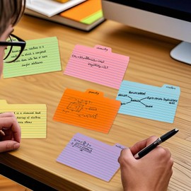 Koogel Index Cards 3x5, 252PCS Colored Flash Card Dividers with Tabs, Dividers Notecards Memo Scratch Pad for Studying Color Coding Project School Supplies Learning Recipe Note Taking To Do List