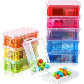 Sepamoon 9 Piece Small Plastic Storage Box with Lid Colorful Translucent Stackable Tool Storage Case Mini Sewing Box Organizer Plastic Organizer Container for Stationery, Jewelry, and More