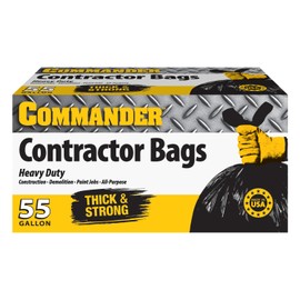 Commander 55 Gallon 2 MIL (eq) Heavy Duty Contractor Bags with Flap Ties - 36" x 56" with flaps - Pack of 20 - For Contractor, Industrial, & Outdoor