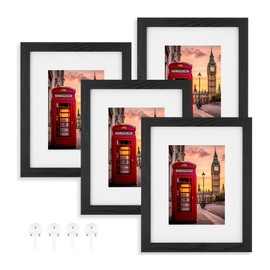 Nacial 8x10 Picture Frame Set of 4, Rustic Retro Picture Frames with Tempered Glass, Display 5x7 with Mat or 8x10 Picture Without Mat, Black Photo Frame for Wall and Table Mounting