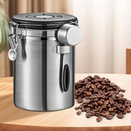 COZHYESS 2.8L Silver Airtight Coffee Canister with Date Tracker and Transparent Window, 22.8OZ Coffe Beans Storage with 30ML Measure Spoon, Coffee Container for Grounds Coffee, Beans, Tea,Sugar, Flour