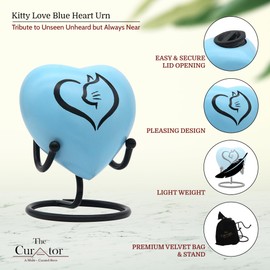 Cat Urns for Ashes - Heart Mini Keepsake Urn for Pet Ashes - Urns for Pet - Premium Stand Included