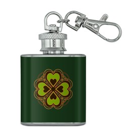 Four Leaf Clover Lucky Stainless Steel 1oz Mini Flask Key Chain