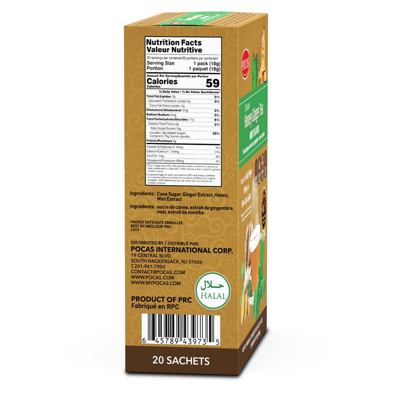 Pocas Honey Ginger Instant Tea Powder, Mint Flavor 2-Pack, Ginger