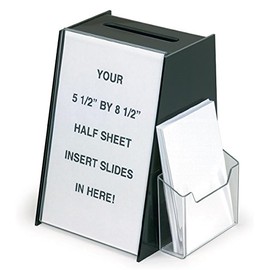 Displays2go Acrylic Ballot Box with 5.5” x 8.5” Sign Holder and Brochure Pocket – Black (RBHSLHWM44)