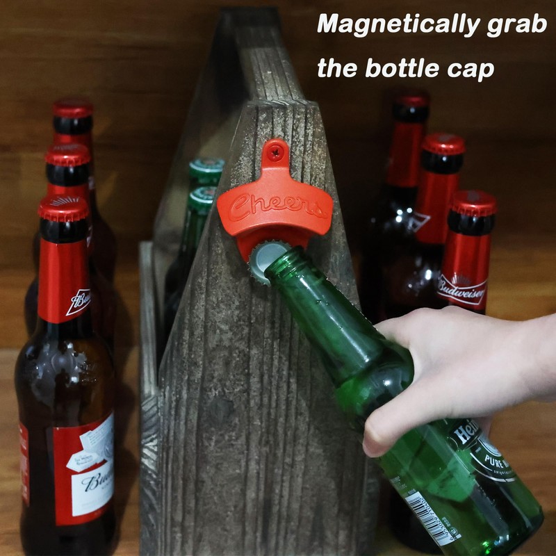 Luwanburg Red Cheers Bottle Opener Wall Mounted Magnetic Beer Cap
