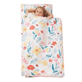 softan Toddler Nap Mat with Pillow and Blanket, Extra Large Rolled Napping Mats,Slumber Bags for Boys Girls,Easy to Roll up,Kids Sleeping Bag for Daycare, Preschool Travel Camping,Flower