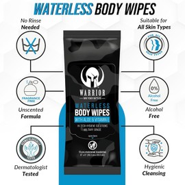 WARRIOR - WIN YOUR BATTLES- Waterless Hypoallergenic Cleaning Wipes Enriched with Aloe, Calendula & Vitamin E - Alcohol-Free Large Size Wipes For Sensitive Skin & Bedridden Patients (1 Pack)