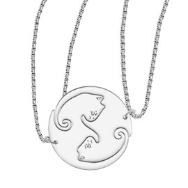 TIZURO Stainless Steel 18K Gold Sliver Plated 2PCS Matching Cat Couple Necklace Kitten Pets Animals Chains Pendant Jewellry For Women Charms Gifts (Silver plated)