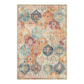 Lahome Moroccan Machine Washable Rug - 4 x 6 Rugs for Living Room Non-Slip Bedroom Rug Vintage Trellis Rug Ultra-Thin Throw Distressed Large Carpet for Dining Room Office（4'x 6',Cream/Multi