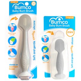 Bumco Baby Bum Brush + Mini Baby Diaper Cream Spatula with Case - BPA-Free Silicone Diaper Spatula, Mom-Invented Butt Paste Applicator (Gray & Gray)