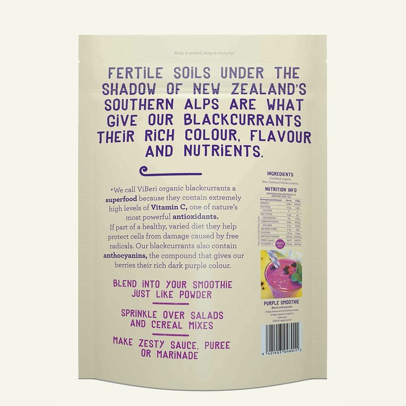 ViBERi Freeze-Dried Organic Blackcurrants 120 g | 100% NZ-Grown Superfruit