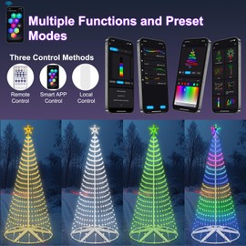JORETLE 8FT 388 LED Smart Cone Christmas Tree, Outdoor Christmas Tree with Remote APP Control and Timer Function, DIY RGB LED Light Show with Music Sync for Outdoor Christmas Decorations