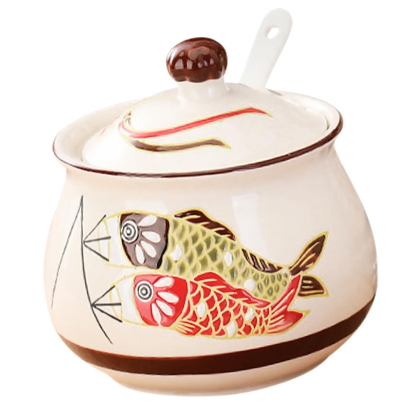 GRIRIW Tea Coffee Sugar Canister Ceramic Sauce Jar Lard Oil
