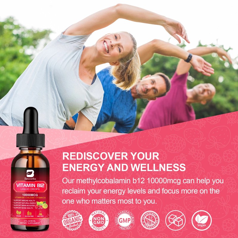 60ML Vitamin B12 Supplement Liquid Drops Extra Strength Suport Immunity