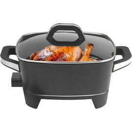 NonStick Extra Deep Electric Skillet - 12" Inch Frying Pan with Lid, Serves 3-4 People, for Roast Fry, Easy to clean, Black