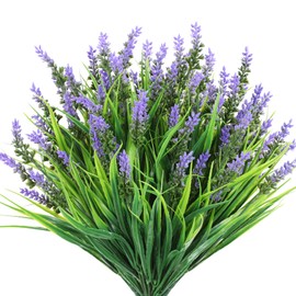 N&T NIETIN 6 Bundles Artificial Plants Outdoor, Fake Monkey Grass with Flowers, UV Resistant Fake Plants for Garden Window Office Patio Hanging Planter Pathway Front Porch Home(Purple)