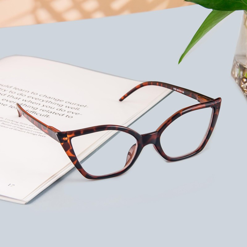 Kodilin Lesebrille für Damen, Anti-Licht, blaues Katzenauge, PC-Brille mit Federscharnier,