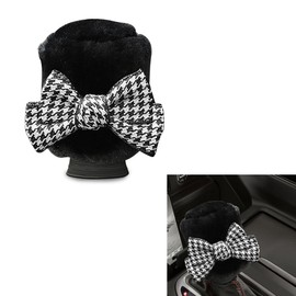 Car Gear Shift Knob Cover, Cute Bow Tie Shifter Stick Protective Cover, Universal Stick Shifting Handle Cover, Winter Auto Interior Decoration Accessories for Automatic/Manual Vehicle (Houndstooth)