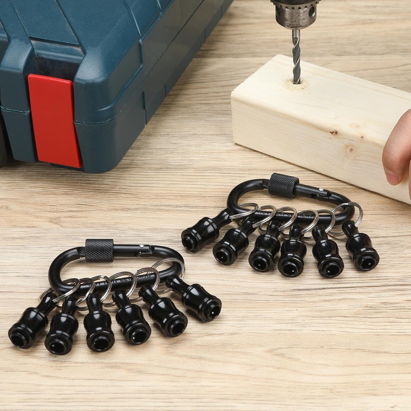 Upgrade 12 Pcs Bit Holder Keychain with 2 Black Carabiner,