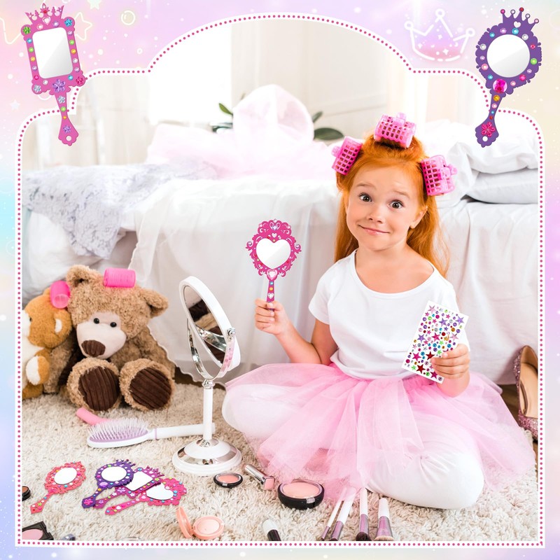 Juexica 8 Sets Wooden Mirror Craft Kit, Girls DIY Princess
