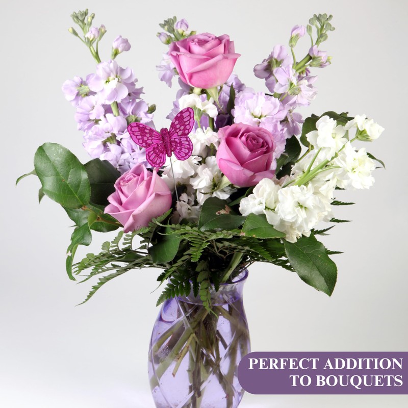 7cm White Glitter Decorative Butterflies x 12 Wired